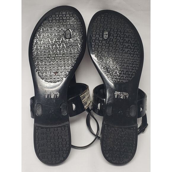 Aldo Black Silver Bedazzled Flip Flop Adjustable Back Strap Dressy Sandals - Picture 6 of 6